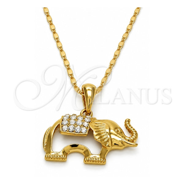 Collares con Dije 04.118.0115.18 Oro Laminado, Diseño de Elefante, con Cristal Blanca, Pulido, Tono Dorado (Grosor 02 MM, 18 Pulgadas de Largo)