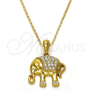 Collares con Dije 04.118.0116.18 Oro Laminado, Diseño de Elefante, con Blanca Cristal, Pulido, Tono Dorado (02 MM Thickness, 18 Inches Length)