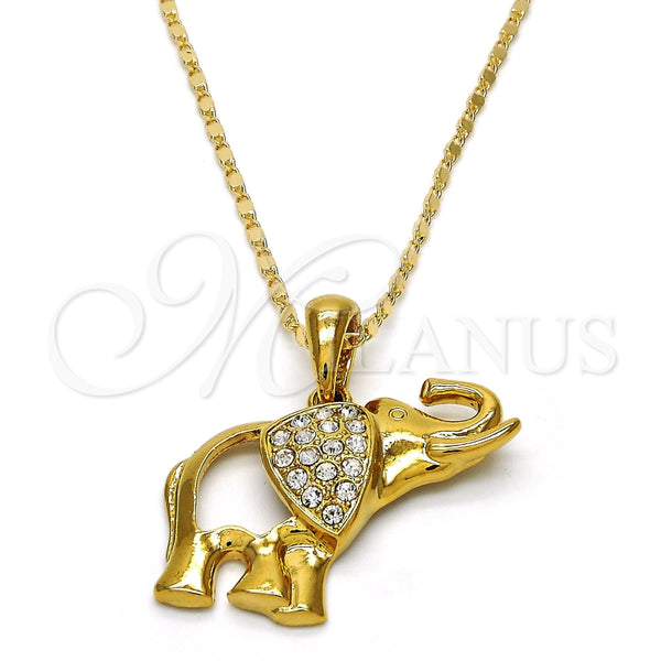 Collares con Dije 04.118.0117.18 Oro Laminado, Diseño de Elefante, con Blanca Cristal, Pulido, Tono Dorado (02 MM Thickness, 18 Inches Length)