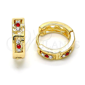 Argolla Huggie 02.165.0142.4 Oro Laminado, con Granate and Blanca Cristal, Pulido, Tono Dorado