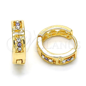 Argolla Huggie 02.165.0142.6 Oro Laminado, con Amatista and Blanca Cristal, Pulido, Tono Dorado
