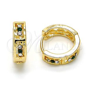 Argolla Huggie 02.165.0142.7 Oro Laminado, con Verde and Blanca Cristal, Pulido, Tono Dorado