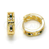 Argolla Huggie 02.165.0142.7 Oro Laminado, con Verde and Blanca Cristal, Pulido, Tono Dorado