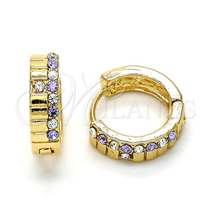 Argolla Huggie 02.165.0143.6 Oro Laminado, con Amatista and Blanca Cristal, Pulido, Tono Dorado