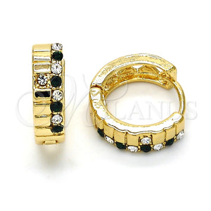 Argolla Huggie 02.165.0143.7 Oro Laminado, con Verde and Blanca Cristal, Pulido, Tono Dorado