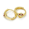 Argolla Huggie 02.165.0145.2 Oro Laminado, con Granate and Blanca Cristal, Pulido, Tono Dorado