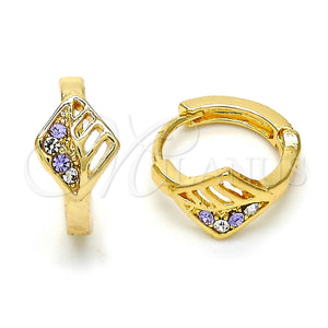 Argolla Huggie 02.165.0145.4 Oro Laminado, con Amatista and Blanca Cristal, Pulido, Tono Dorado
