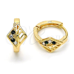 Argolla Huggie 02.165.0145.5 Oro Laminado, con Verde and Blanca Cristal, Pulido, Tono Dorado