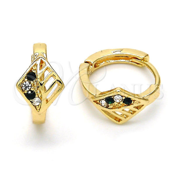 Argolla Huggie 02.165.0145.5 Oro Laminado, con Verde and Blanca Cristal, Pulido, Tono Dorado