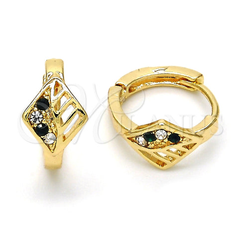 Argolla Huggie 02.165.0145.5 Oro Laminado, con Verde and Blanca Cristal, Pulido, Tono Dorado