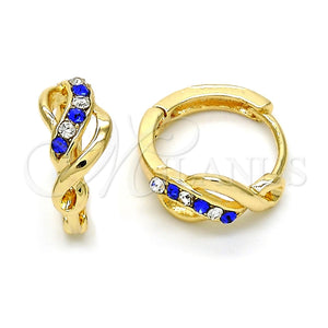 Argolla Huggie 02.165.0146.3 Oro Laminado, con Zafiro Azul and Blanca Cristal, Pulido, Tono Dorado