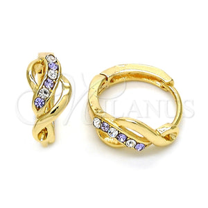Argolla Huggie 02.165.0146.4 Oro Laminado, con Amatista and Blanca Cristal, Pulido, Tono Dorado