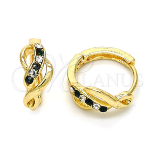 Argolla Huggie 02.165.0146.5 Oro Laminado, con Verde and Blanca Cristal, Pulido, Tono Dorado