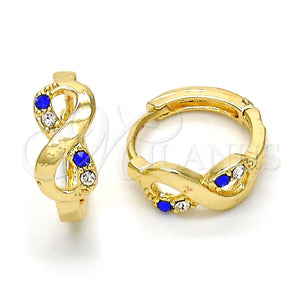 Argolla Huggie 02.165.0148.3 Oro Laminado, Diseño de Infinito, con Zafiro Azul and Blanca Cristal, Pulido, Tono Dorado