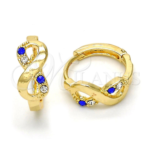 Argolla Huggie 02.165.0148.3 Oro Laminado, Diseño de Infinito, con Zafiro Azul and Blanca Cristal, Pulido, Tono Dorado