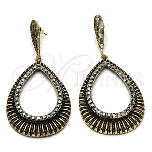 Arete Largo 02.268.0038 Oro Laminado, Diseño de Gota, con Negro Cristal, Esmaltado Negro, Tono Dorado