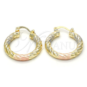 Argolla Pequeña 02.170.0135.1.25 Oro Laminado, Diseño de Hueco, Diamantado, Tres Tonos