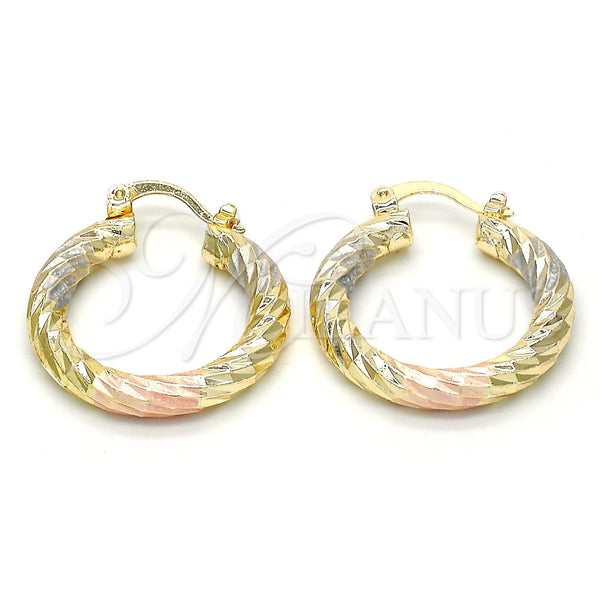 Argolla Pequeña 02.170.0135.1.25 Oro Laminado, Diseño de Hueco, Diamantado, Tres Tonos