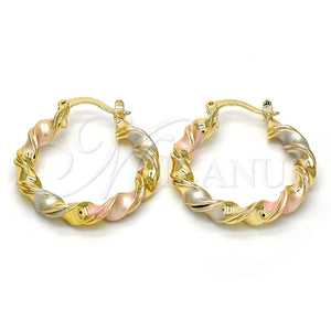 Argolla Mediana 02.170.0167.30 Oro Laminado, Diseño de Torcido, Pulido, Tres Tonos