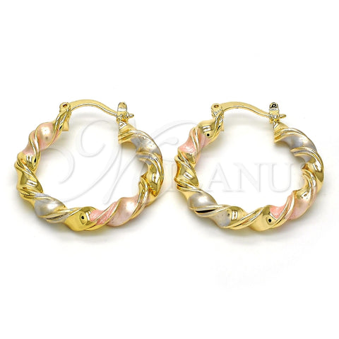 Argolla Mediana 02.170.0167.30 Oro Laminado, Diseño de Torcido, Pulido, Tres Tonos