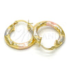 Argolla Pequeña 02.170.0168.25 Oro Laminado, Diseño de Hueco, Diamantado, Tres Tonos