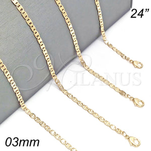 Gargantilla Basica 04.213.0030.24 Oro Laminado, Diseño de Mariner, Pulido, Tono Dorado (03 MM Thickness, 24 Inches Length)