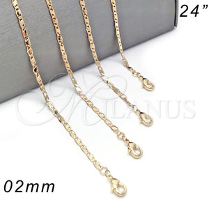 Gargantilla Basica 04.213.0050.24 Oro Laminado, Pulido, Tono Dorado (02 MM Thickness, 24 Inches Length)