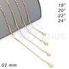Gargantilla Basica 04.213.0051.24 Oro Laminado, Diseño de Mariner, Pulido, Tono Dorado (02 MM Thickness, 24 Inches Length)
