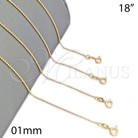 Gargantilla Basica 04.213.0001.1.18 Oro Laminado, Pulido, Tono Dorado (01 MM Thickness, 18 Inches Length)