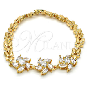 Pulsera Elegante 03.287.0020.07 Oro Laminado, Diseño de Oja, con Blanca Zirconia Cubica, Pulido, Tono Dorado (07 MM Thickness, 7 Inches Length)