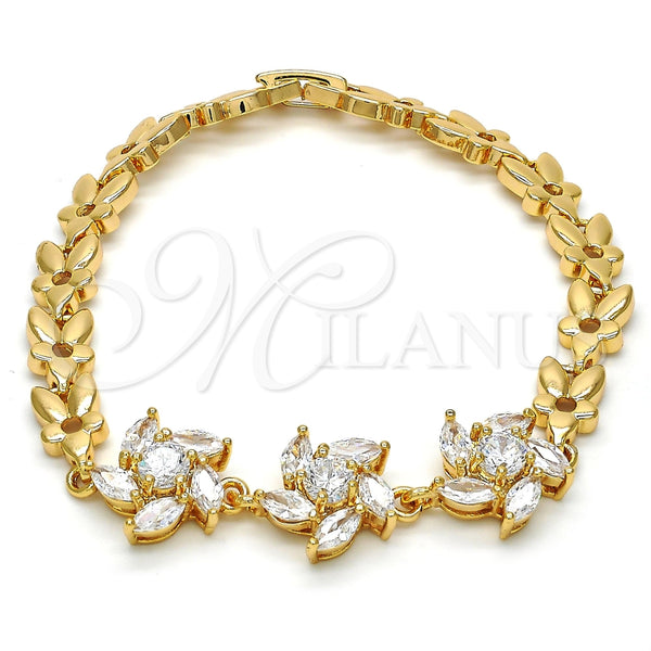 Pulsera Elegante 03.287.0020.07 Oro Laminado, Diseño de Oja, con Blanca Zirconia Cubica, Pulido, Tono Dorado (07 MM Thickness, 7 Inches Length)