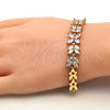 Pulsera Elegante 03.287.0021.07 Oro Laminado, Diseño de Flor y Oja, con Blanca Zirconia Cubica, Pulido, Tono Dorado (07 MM Thickness, 7 Inches Length)