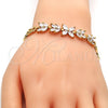 Pulsera Elegante 03.287.0021.07 Oro Laminado, Diseño de Flor y Oja, con Blanca Zirconia Cubica, Pulido, Tono Dorado (07 MM Thickness, 7 Inches Length)