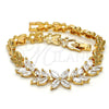 Pulsera Elegante 03.287.0021.07 Oro Laminado, Diseño de Flor y Oja, con Blanca Zirconia Cubica, Pulido, Tono Dorado (07 MM Thickness, 7 Inches Length)