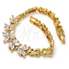 Pulsera Elegante 03.287.0021.07 Oro Laminado, Diseño de Flor y Oja, con Blanca Zirconia Cubica, Pulido, Tono Dorado (07 MM Thickness, 7 Inches Length)