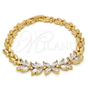 Pulsera Elegante 03.287.0021.07 Oro Laminado, Diseño de Flor y Oja, con Blanca Zirconia Cubica, Pulido, Tono Dorado (07 MM Thickness, 7 Inches Length)