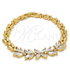 Pulsera Elegante 03.287.0021.07 Oro Laminado, Diseño de Flor y Oja, con Blanca Zirconia Cubica, Pulido, Tono Dorado (07 MM Thickness, 7 Inches Length)