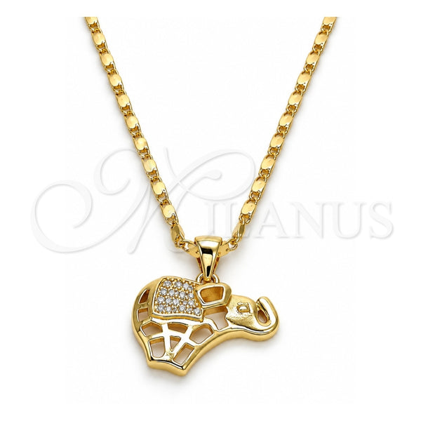 Collares con Dije 04.233.0006.18 Oro Laminado, Diseño de Elefante, con Blanca Micro Pave, Pulido, Tono Dorado (02 MM Thickness, 18 Inches Length)