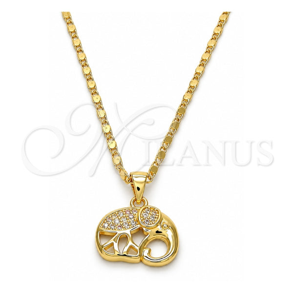 Collares con Dije 04.233.0007.18 Oro Laminado, Diseño de Elefante, con Blanca Micro Pave, Pulido, Tono Dorado (02 MM Thickness, 18 Inches Length)