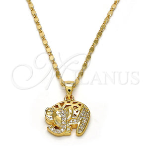 Collares con Dije 04.233.0008.18 Oro Laminado, Diseño de Elefante, con Blanca Micro Pave, Pulido, Tono Dorado (02 MM Thickness, 18 Inches Length)