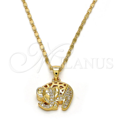 Collares con Dije 04.233.0008.18 Oro Laminado, Diseño de Elefante, con Blanca Micro Pave, Pulido, Tono Dorado (02 MM Thickness, 18 Inches Length)