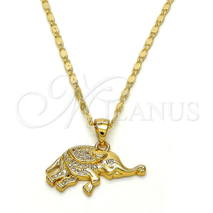 Collares con Dije 04.233.0012.18 Oro Laminado, Diseño de Elefante, con Blanca Micro Pave, Pulido, Tono Dorado (02 MM Thickness, 18 Inches Length)