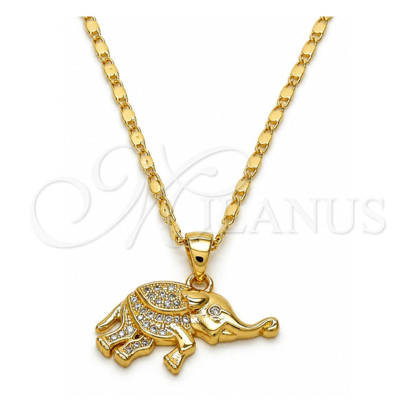 Collares con Dije 04.233.0012.18 Oro Laminado, Diseño de Elefante, con Micro Pave Blanca, Pulido, Tono Dorado (Grosor 02 MM, 18 Pulgadas de Largo)