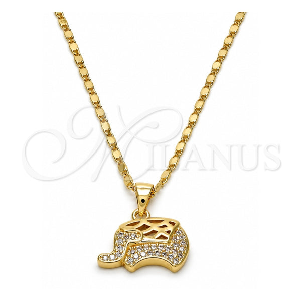 Collares con Dije 04.233.0014.18 Oro Laminado, Diseño de Elefante, con Micro Pave Blanca, Pulido, Tono Dorado (Grosor 02 MM, 18 Pulgadas de Largo)