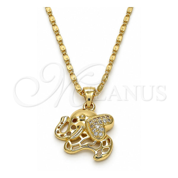 Collares con Dije 04.233.0016.18 Oro Laminado, Diseño de Elefante, con Blanca Micro Pave, Pulido, Tono Dorado (02 MM Thickness, 18 Inches Length)