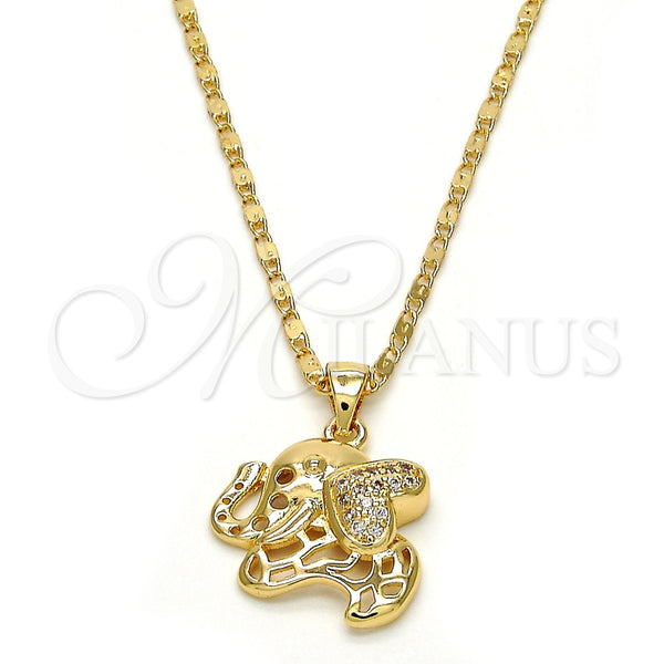 Collares con Dije 04.233.0016.18 Oro Laminado, Diseño de Elefante, con Blanca Micro Pave, Pulido, Tono Dorado (02 MM Thickness, 18 Inches Length)