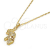 Collares con Dije 04.233.0017.18 Oro Laminado, Diseño de Elefante, con Blanca Micro Pave, Pulido, Tono Dorado (02 MM Thickness, 18 Inches Length)