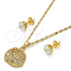 Juego de Arete y Dije de Adulto 10.233.0013 Oro Laminado, Diseño de Elefante, con Blanca Micro Pave, Pulido, Tono Dorado