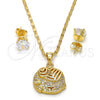 Juego de Arete y Dije de Adulto 10.233.0013 Oro Laminado, Diseño de Elefante, con Blanca Micro Pave, Pulido, Tono Dorado