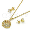 Juego de Arete y Dije de Adulto 10.233.0013 Oro Laminado, Diseño de Elefante, con Blanca Micro Pave, Pulido, Tono Dorado